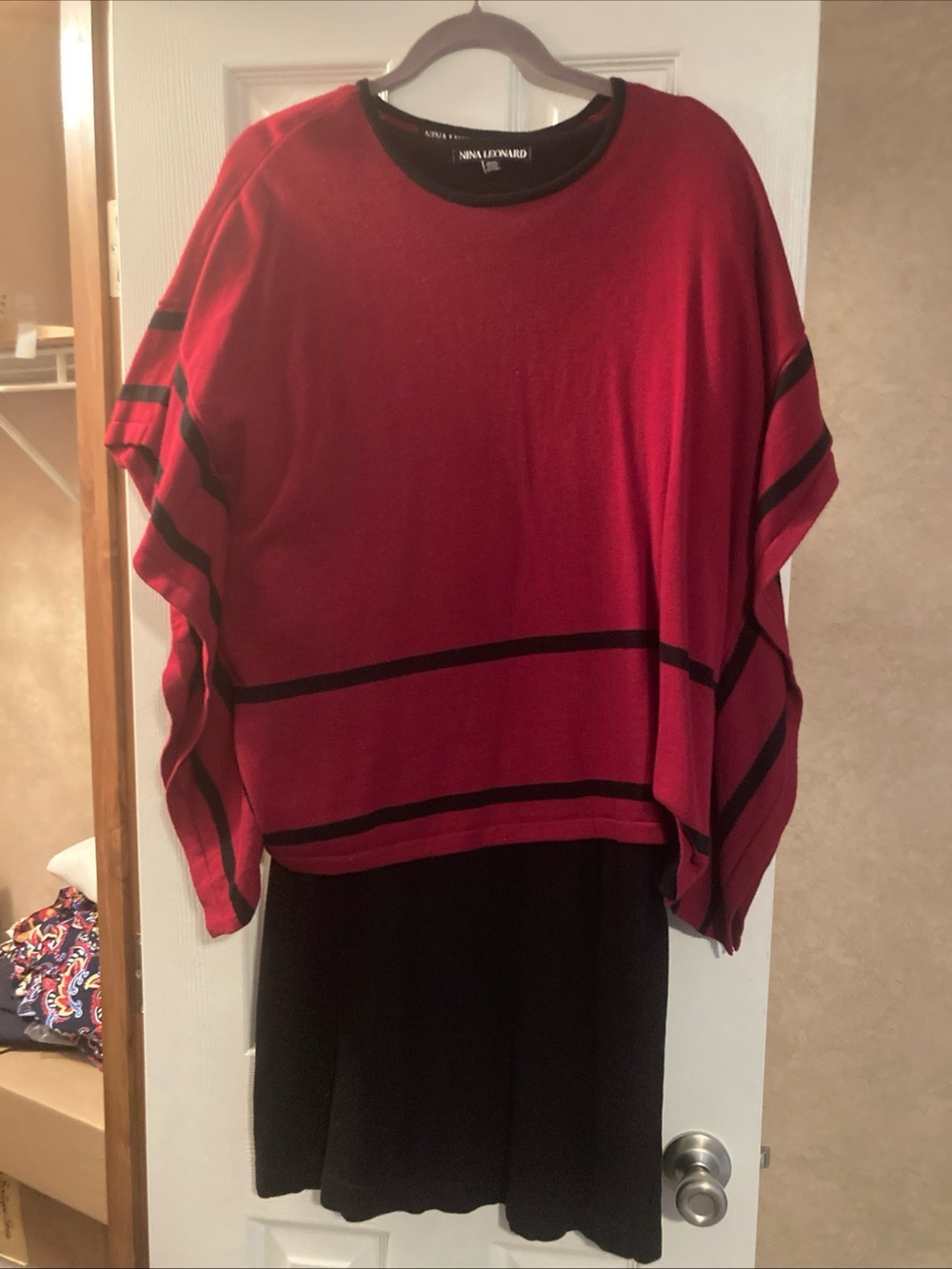 Nina Leonard Red and Black Long Sleeve Dress with top.